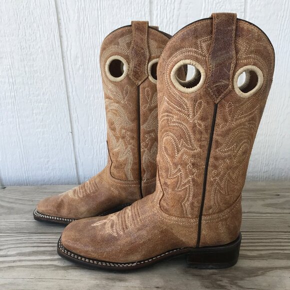 Circle G Cognac Embroidery Womens Shellac Rough Leather Western Boot 7 M L5881 - Picture 1 of 14
